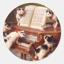 Cat Art: Vintage Art Print: The Kitten's Recital Stickers