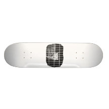 Cat behind bars with mouth open mean kitty skate board deck