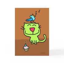 Cat & Bird Birthday card