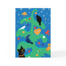 Cat Bird Christmas Tree Holiday Card