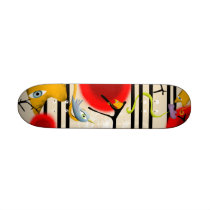 Cat bird tree poppy cream flower retro skateboard