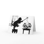 Cat Black/White Silhouette Fishing in Fish Bowl Cards