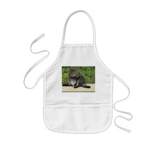 Cat 'Bram' on the table with a wine glass Aprons