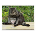 Cat 'Bram' on the table with a wine glass Postcard