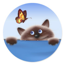 Cat & Butterfly Round Sticker