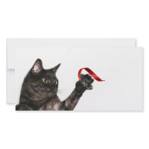 Cat Christmas ribbon Custom Photo Card