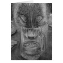 Cat Drinking Water Cute Original Charcoal Drawing Greeting Cards
