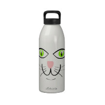 CAT Face Big Green Eyes Design Water Bottle