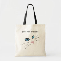 Cat Face Blue Eyes Pink Nose Customizable Tote Bag