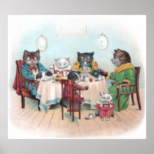 Cat Family Sits Down to Breakfast Poster