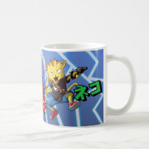 Cat Fighter with Gun and Sword and Lightning Coffee Mugs