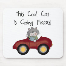 Cat Going Places Red Car tshirts and Gifts Mouse Pad