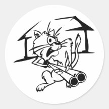 Cat holding a shotgun round stickers