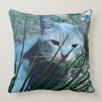 Cat in Blue Throw Pillow pillows