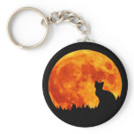 Cat in full orange Moon Keychains