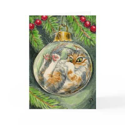 Cat in the Christmas ornament card by sunshinesketches