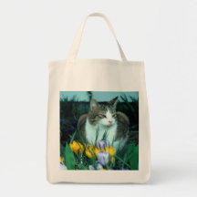 Cat in Tulips Tote Bags