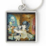 Cat Lady Silk Art Painting Key Chain