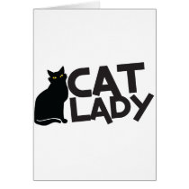 cat lady with slinky black cat yellow eyes greeting cards