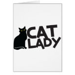 cat lady with slinky black cat yellow eyes greeting cards