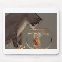 Cat Looking at Goldfish Bowl Mousepads