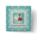 Cat Love Flowers Congratulations Custom Button