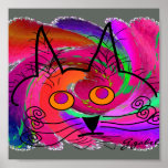Cat Lovers Art Poster--Abstract Oil Painting Cat