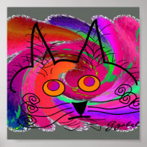 Cat Lovers Art Poster--Abstract Oil Painting Cat