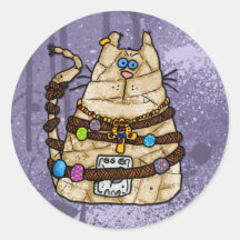 cat mummy 2 round stickers