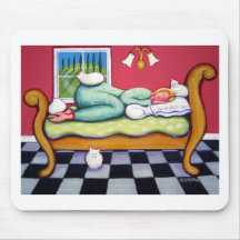 Cat Napping - A Women Naps with her White Cats Mousepads