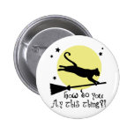 Cat on a Broomstick Pinback Buttons
