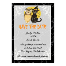 Cat & Owl Halloween Wedding Save The Date Card Business Card Template