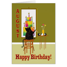 Cat Painting Birthday Cake AUGUST Card