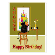 Cat Painting Birthday Cake AUGUST Postcards