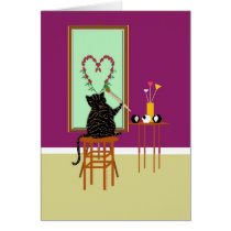 Cat Painting Roses Greeting Card