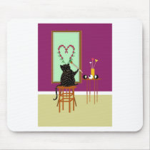 Cat Painting Roses Mouse Pad