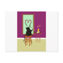 Cat Painting Roses Postcard