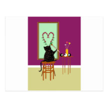 Cat Painting Roses Postcard