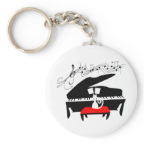 Cat & Piano Key Chain