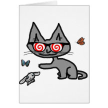 Cat Plays With His Outdoor Friends Greeting Cards