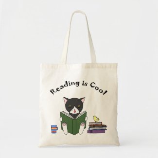 Cat Reading Book Tote Bag Funny Cat Library Bag