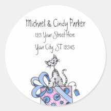 Cat Return Address Label Round Sticker