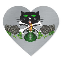 Cat Skull and Bones Heart Sticker