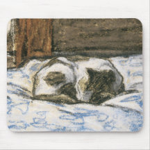 Cat Sleeping on a Bed by Claude Monet Mouse Pads