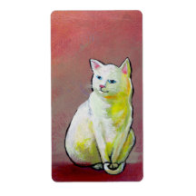 Cat stickers pretty white cute fun unique art personalised shipping label