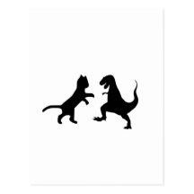 cat vs t-rex post card