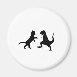 cat vs t-rex refrigerator magnets