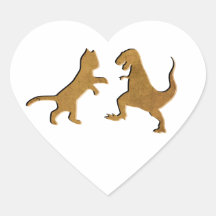 CAT VS T-REX VINTAGE TEXTURE HEART STICKERS