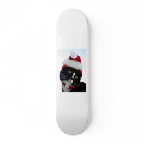 Cat wearing santa hat photograph, BW kitty Custom Skateboard
