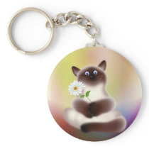 Cat With Flower Keychains
